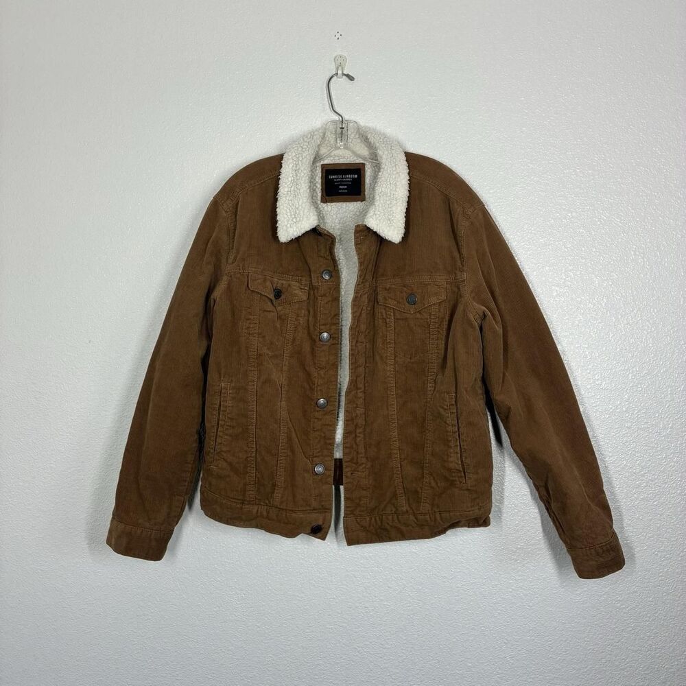 Sunrise Kingdom Jacket Mens Medium Brown Corduroy Sherpa Lined Trucker Winter